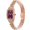 Emporio Armani Two Hand Diamonds Burgundy Dial Rose Gold Steel Strap Watch For Women - AR11488